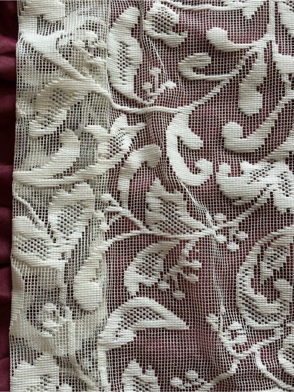 Vint Country Home Valance Ruffle Curtain Multi Tier Burgundy Lace Hunter Green